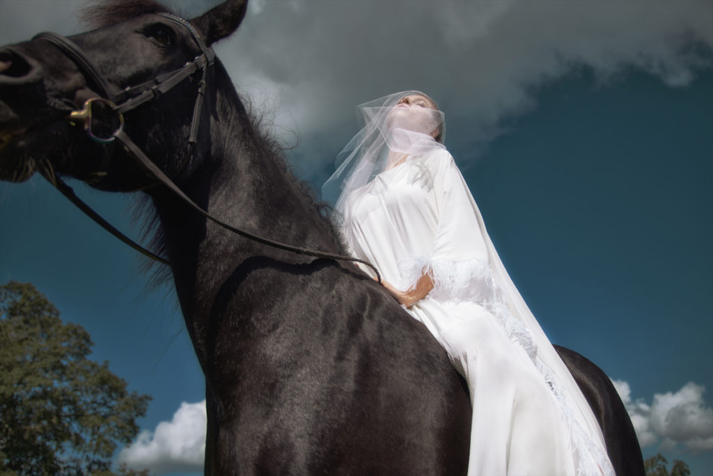 La Vie Style House luxe silk maxi caftan with feathers, $2,550 (Photo by Élio Nogueira)