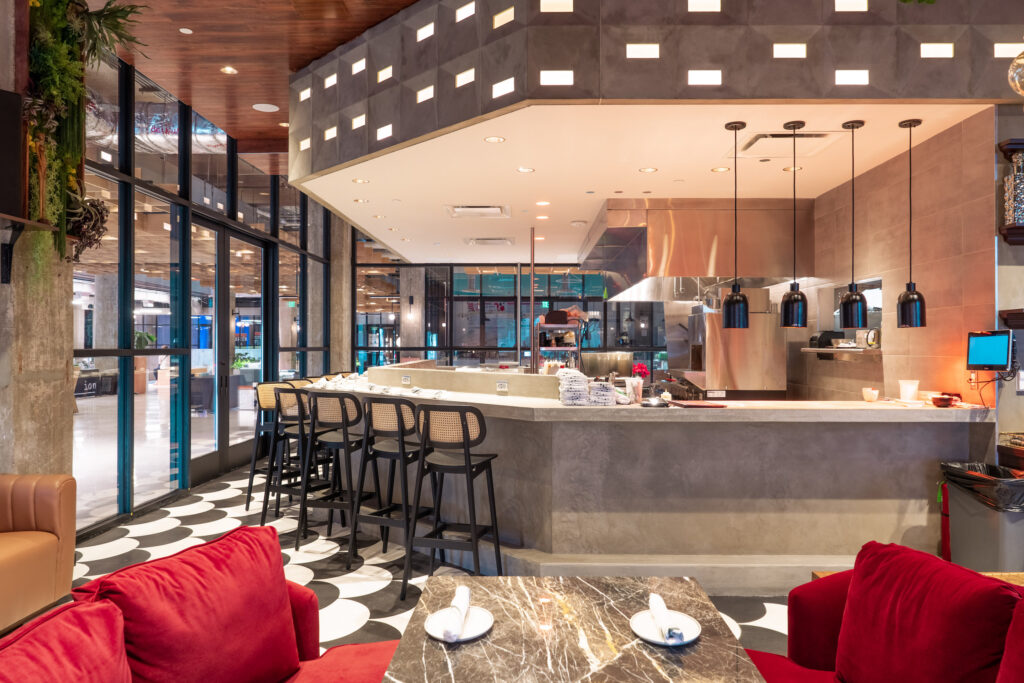 Nestled in the jewelbox space of the Ion in Midtown, The Lymbar features an open kitchen with ten high-top seats at the chef's counter. (Photo by Dylan McEwan)