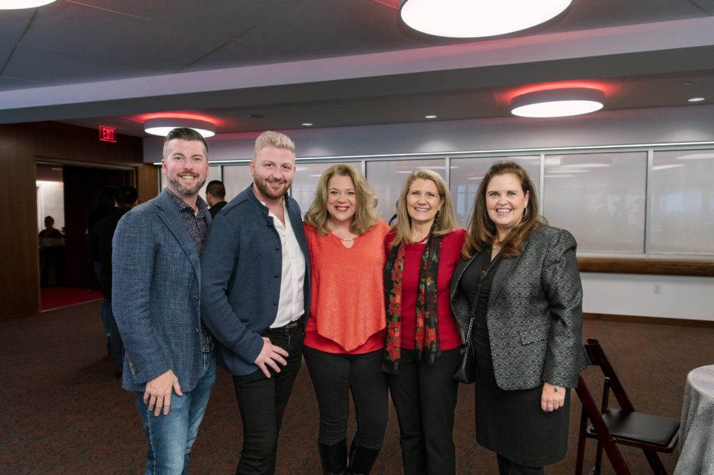 Brian Hall, Taylor DeMartino, Christine Kwan, Kaye Rasch, Cyndi Hunter at the Alley Theatre's Deck the Trees fundraiserl (Photo by Thomas Campbell)