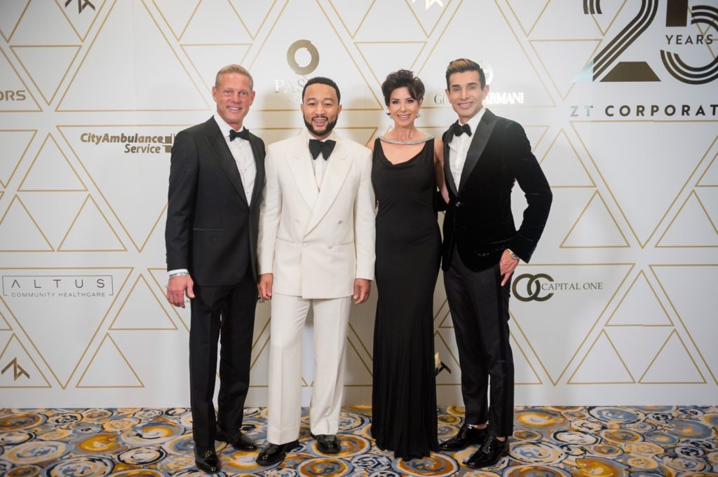 Bruce Blausen, John Legend, Dominique Sachse, Taseer Badar at the ZT Corporate Chairman's Ball at the Hilton Americas-Houston. (Photo by Composure Studios and Black Frame Photo)