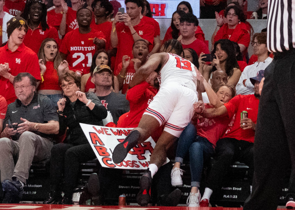 UH forward J'Wan Roberts will dive into those packed Fertitta Center stands to chase the basketball. (Photo by F. Carter Smith)
