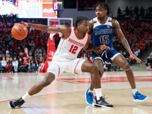 The #3 ranked University of Houston Cougars beat the McNeese State Cowboys 83-44 , at the Fertitta Center