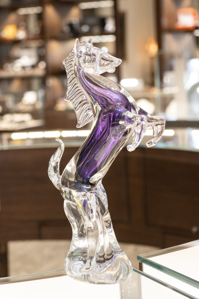 The crystal Ferrari prancing horse created for Franco Valobra for presentation to philanthropic Ferrari friends. (Photo by Wilson Parish)