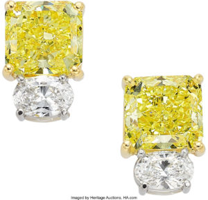 Fancy Intense Yellow Diamond, Diamond, Platinum, Gold Earrings_Heritage Auctions