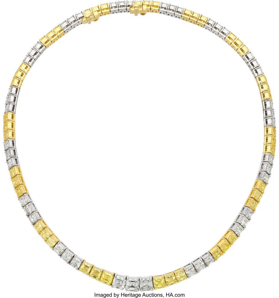 The Fancy Intense Yellow Diamond, Diamond, Platinum, Gold Necklace sold for $162,500 (Courtesy Heritage Auctions)