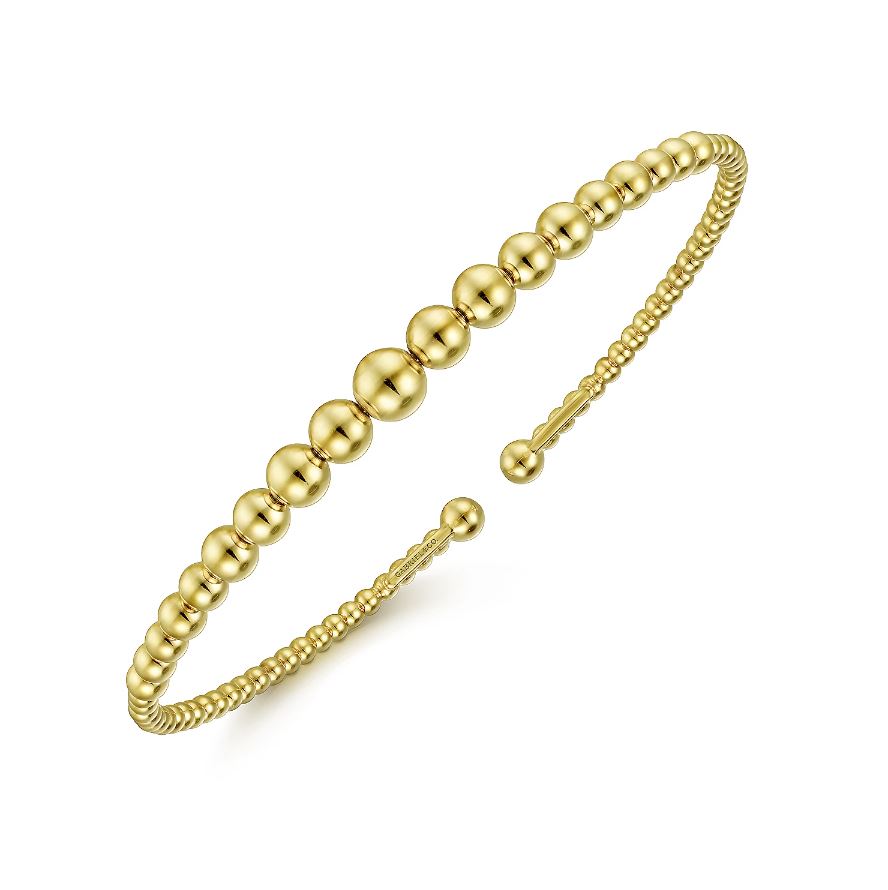 Gabriel & Co 18k yellow gold Bujukan flexible graduated beaded cuff bracelet, size 6.25; $1,675