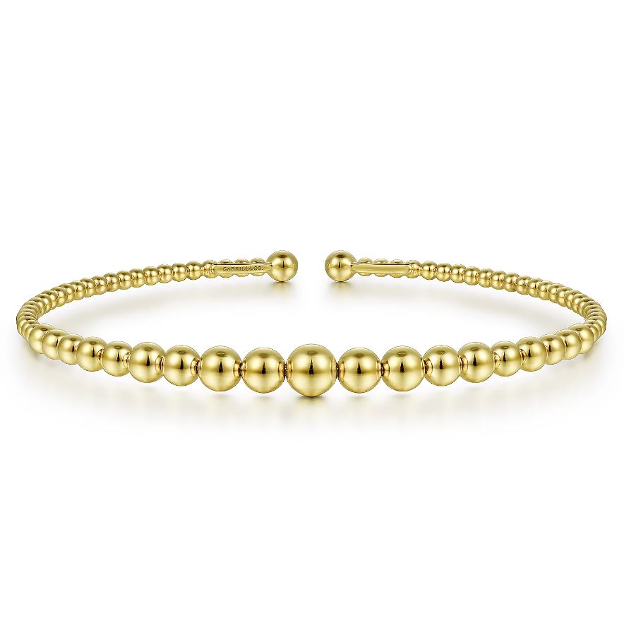 Gabriel & Co 18k yellow gold Bujukan flexible graduated beaded cuff bracelet, size 6.25; $1,675