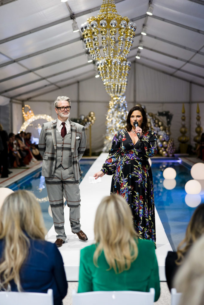 Michael Pearce, Shelly Millwee of Make a Wish Foundation, at the Fashion Woodlands extravaganza (Photo by Hung Truong Photography)