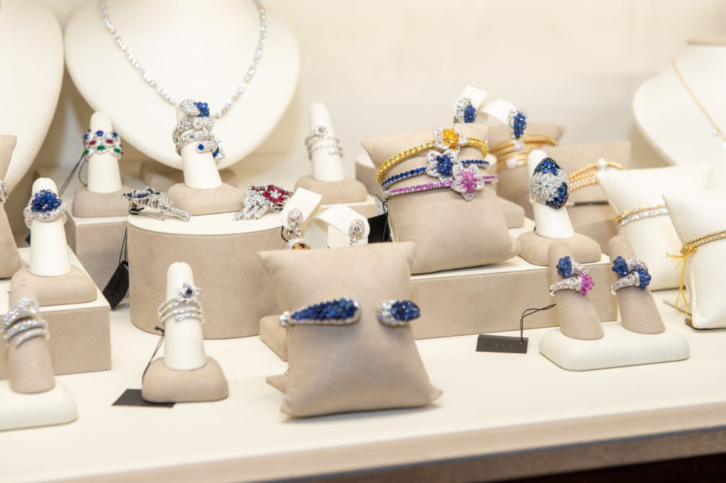 Jewels by Italian designer Verdi on display at Valobra Master Jewelers holiday party.