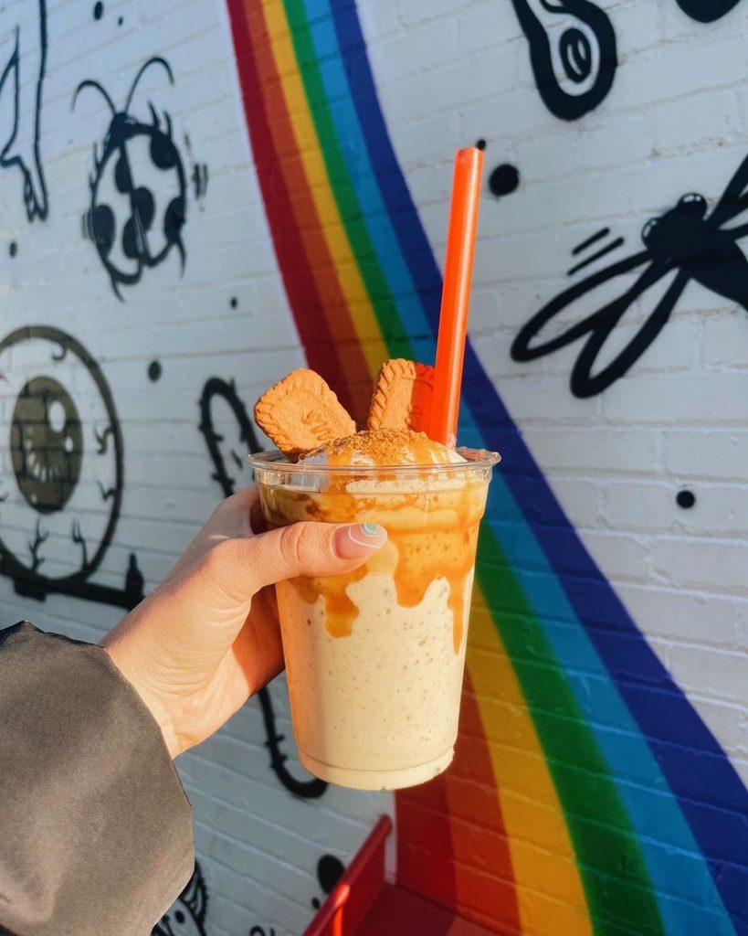The cookie butter milkshake rides the rainbow outside the Dallas location of Son of a Butcher.