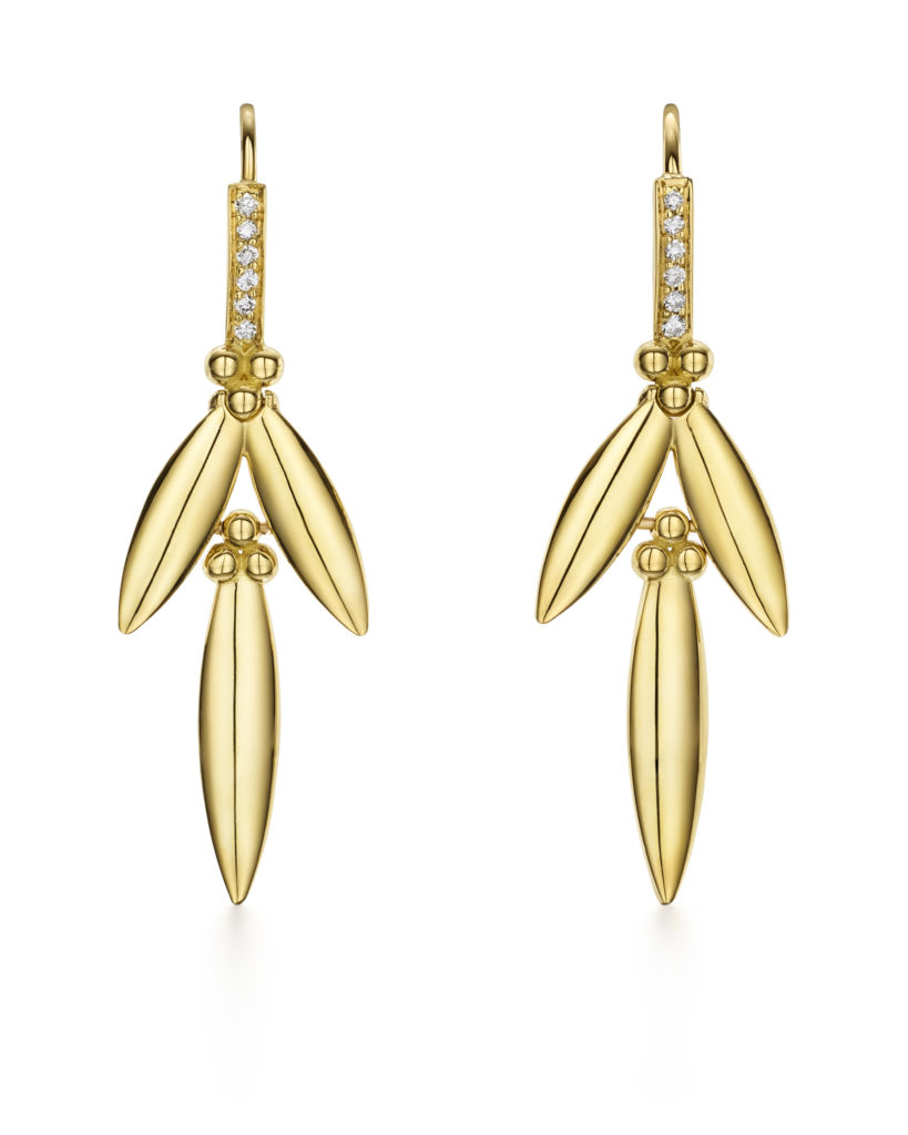 Temple St. Clair Botanical Yellow Gold and Diamond Vine Earrings, $4900
