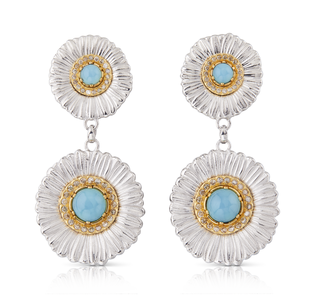 Tenenbaum Jewelers Buccellati Sterling Silver and Blue Agate Daisy Pendant Earrings