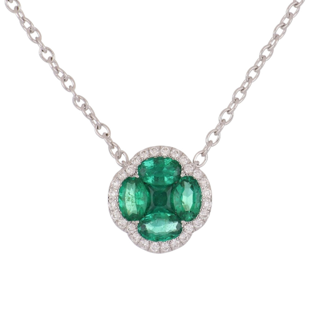 Tenenbaum Emerald and Diamond Clover Pendant Necklace