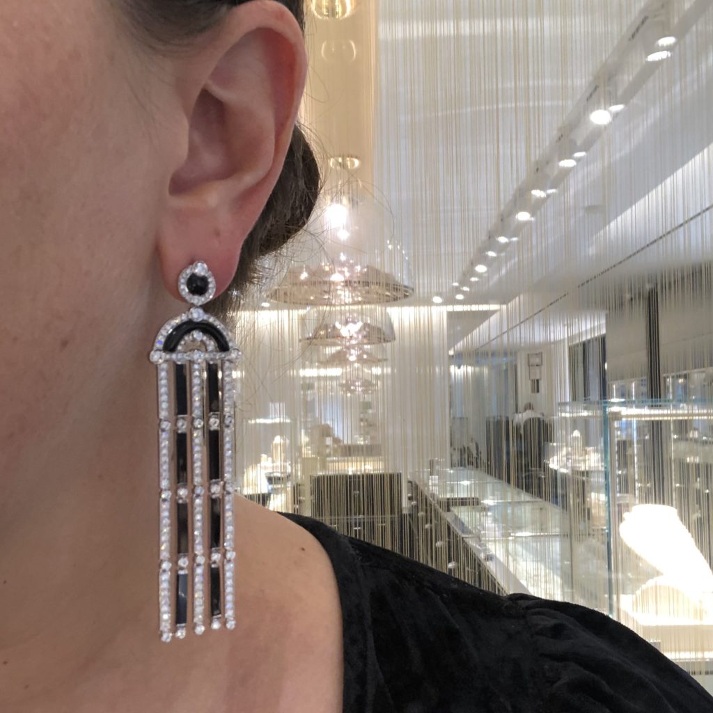 Diamond and Onyx Fringe Earrings, 5.05 total carats