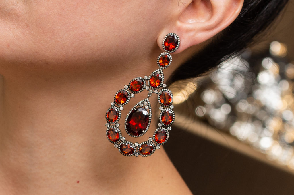 A pair of oval madeira citrine and diamond dangle earrings set in blackened sterling silver, from the Tenenbaum Colour Collections