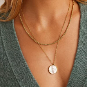 gorjana – Marin layering set with mother of pearl medalion is ideal for stacking.