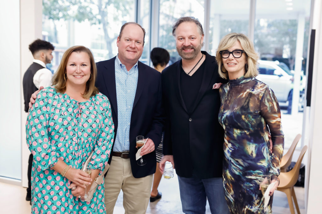 Amy & Kevin Norris, Jason Aigner, Art Museum of South Texas director Sara Morgan at Leslie's Legacy cocktail at McClain Gallery (Photo by Johnny Than)