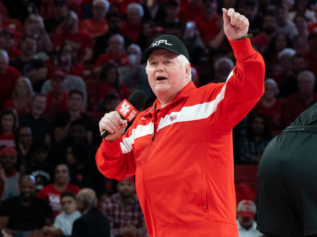 Former Texans defensive coordinator Wade Phillips delivered the best "Whose House, Coogs House" intro at the Fertitta Center ever. (Photo by F. Carter Smith)