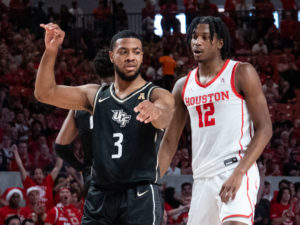 The University of Houston Cougars beat the University of Central Florida Knights with a 71-65 victory at Fertitta Center