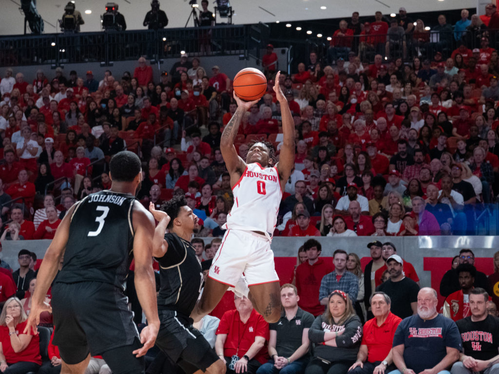 University of Houston guard Marcus Sasser can create his own shot in traffic. (Photo by F. Carter Smith)