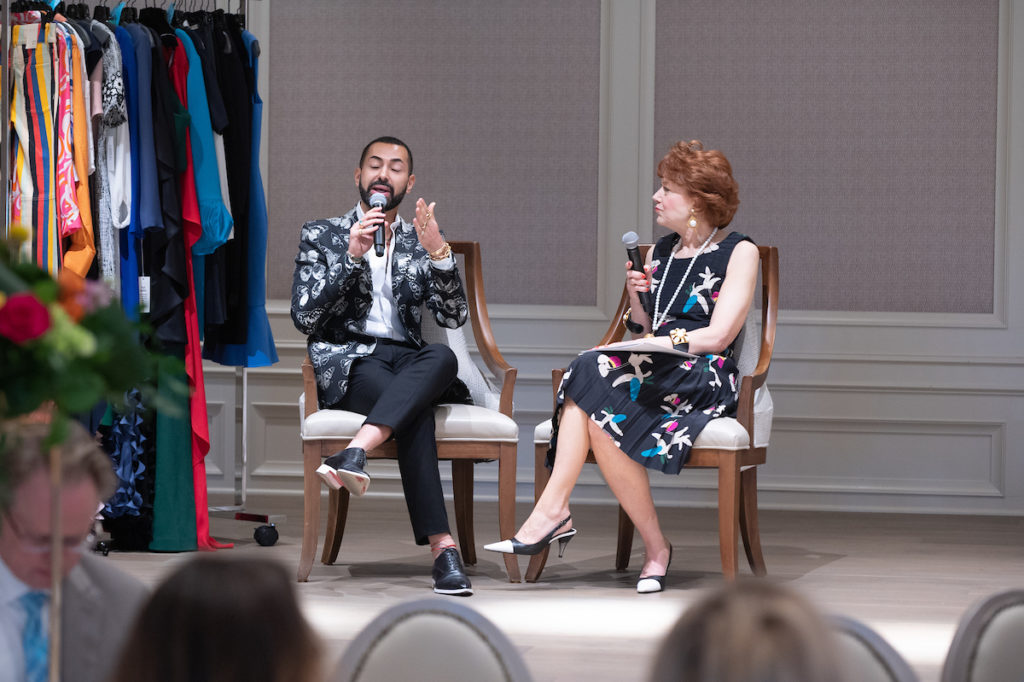 Tootsies creative director Fady Armanious with April Lykos at the Houston Symphony League's national award winning luncheon held at Lakeside Country Club. (Photo by Wilson Parish)
