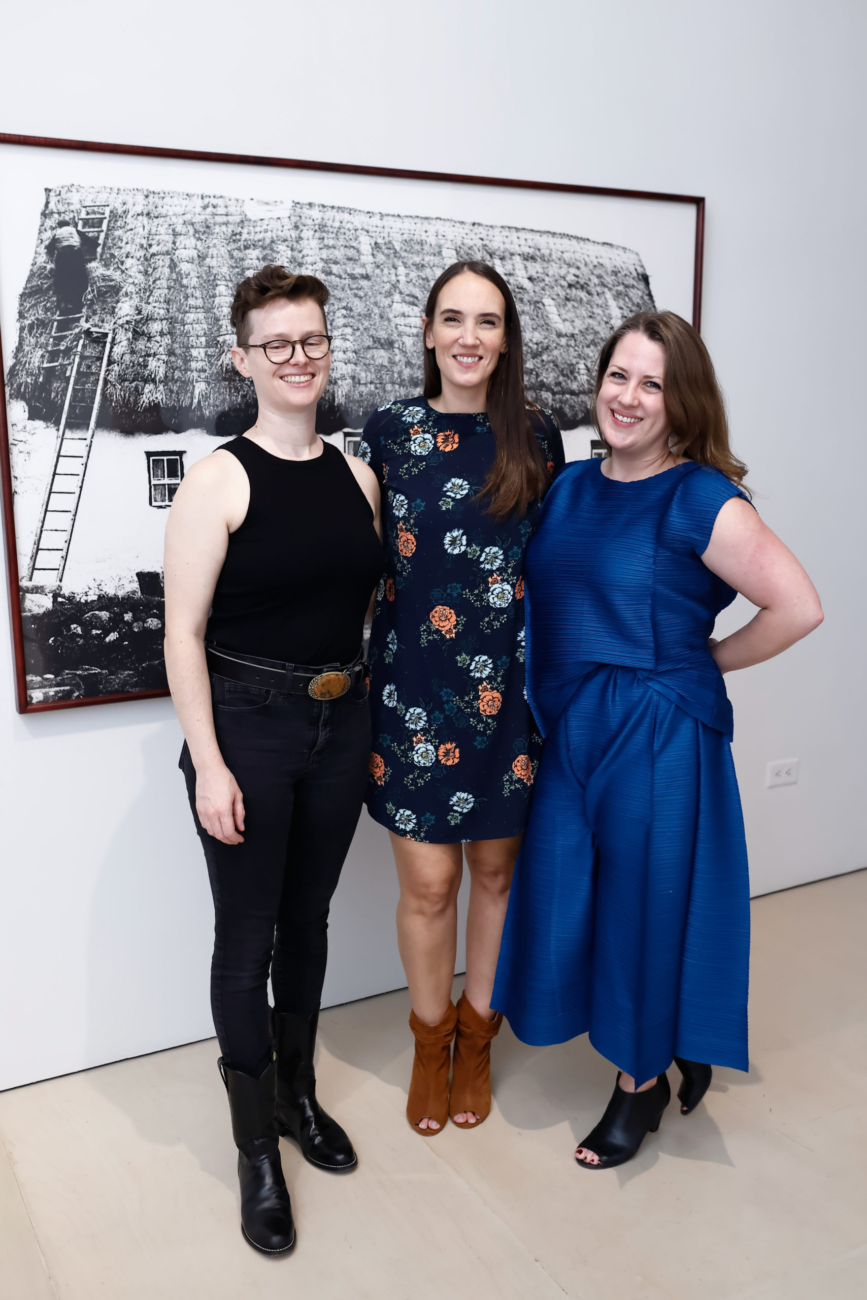 McClain Gallery's senior registrar Hélène Schlumberger, assistant director Sharon Graham, director Erin Dorn at Leslie's Legacy cocktail at McClain Gallery (Photo by Johnny Than)