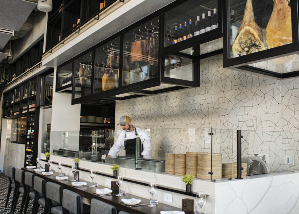 Countertop seating inside Austin's new Hyatt Centric at Luminaire restaurant. Photo by Mary Whitten.