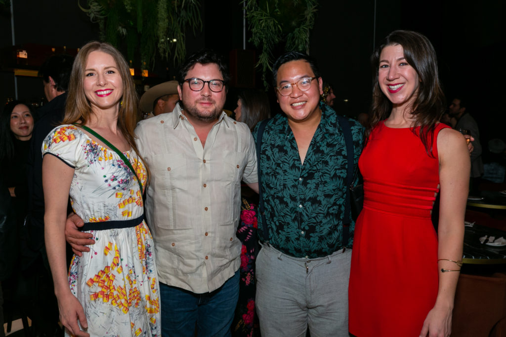 Ashley & Tyler Horne , Justin Yu, guest at the Gin Design Group bash at The Lymbar (Photo by Emily Jaschke)