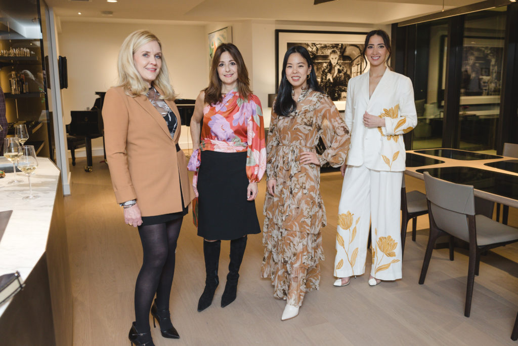Jeanine Kaminski-Ditzel, Laura Mudd, Christy Lynn, Mackenzie Cash at CASA Companies celebration at The River Oaks. Each wearing Christy Lynn fashions. (Photo by Johnny Than)