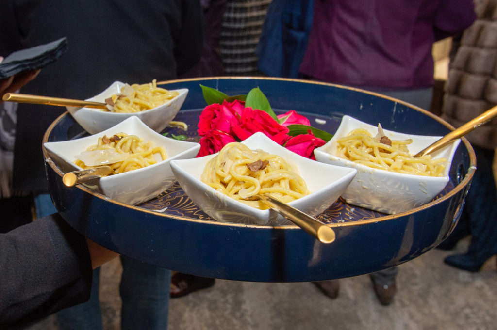 White truffle pasta on the serving trays  at the WORLDCLASS cocktail fête at Valobra Master Jewelers. (Photo by Jacob Power)