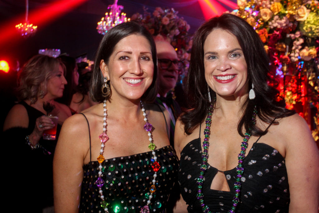 Caroline Brown, Elizabeth Kohlhausen  at the San Luis Salute Mardi Gras ball at the Galveston Island Convention Center at The San Luis Resort. (Photo by Gary Fountain)