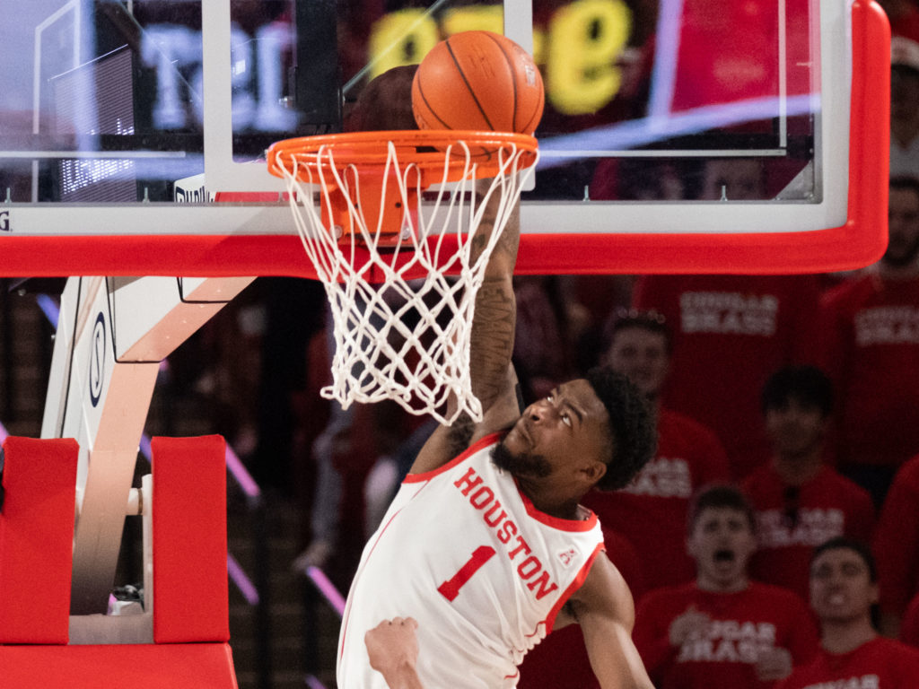 University of Houston point guard Jamal Shead turns into Manor Mal when he attacks the rim. (Photo by F. Carter Smith)