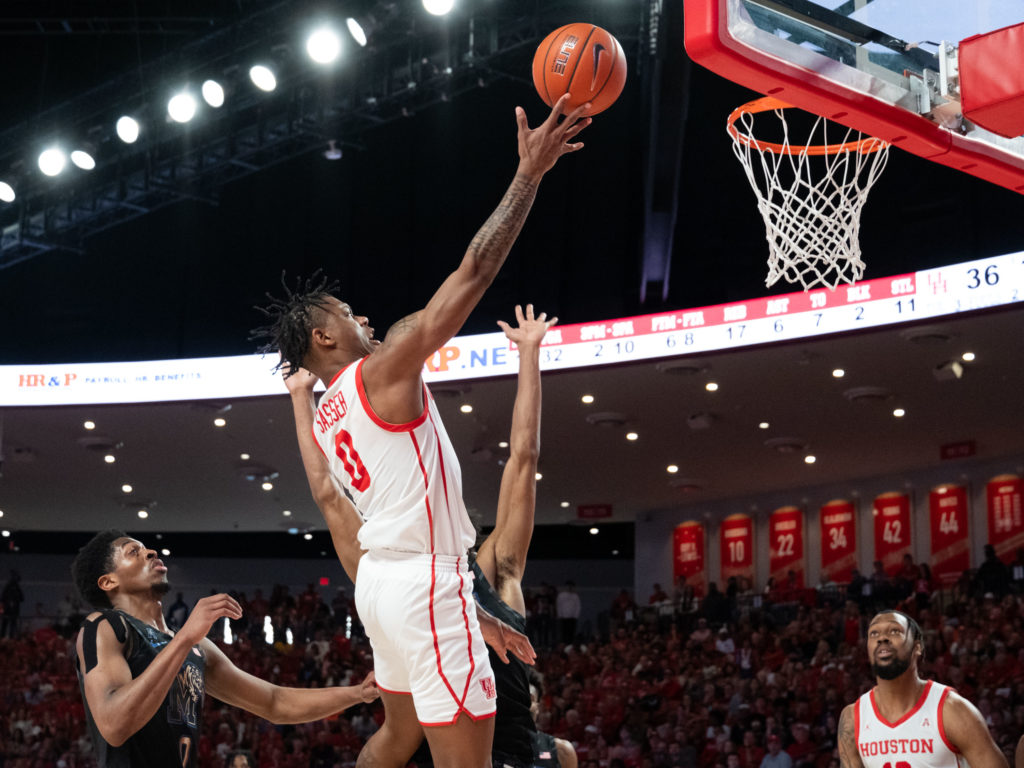 University of Houston guard Marcus Sasser can score in a variety of ways. (Photo by F. Carter Smith)