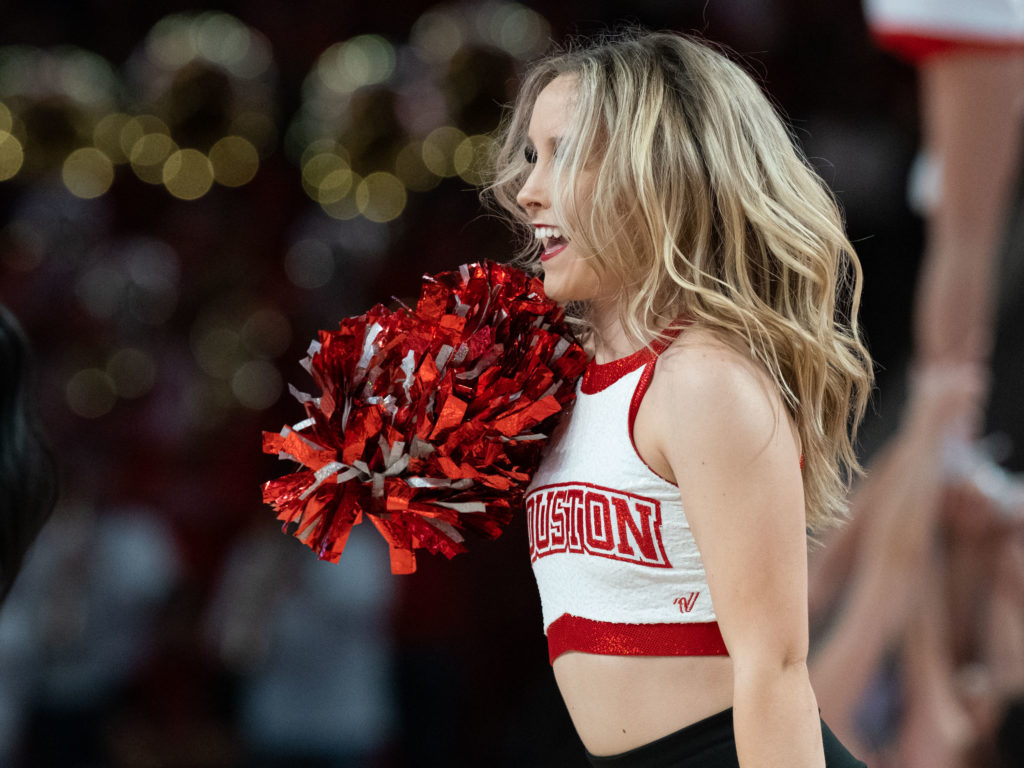 UH cheerleaders add to the Fertitta Center atmosphere. (Photo by F. Carter Smith)