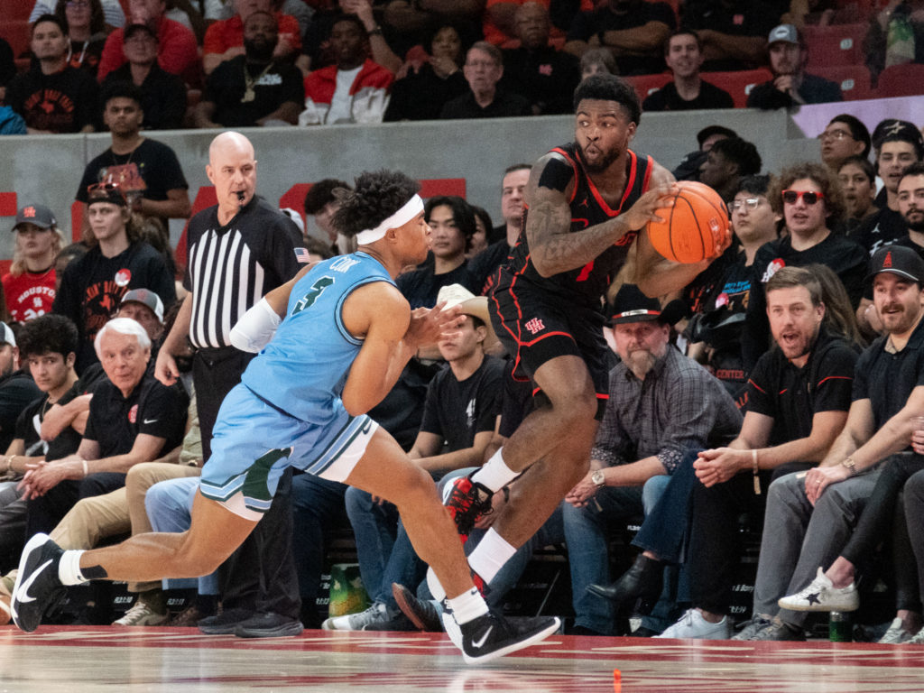 University of Houston point guard Jamal Shead is always under control under pressure. (Photo by F. Carter Smith)