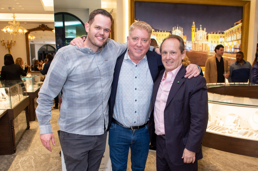 WORLDCLASS founders Devin Dvorak and John Bergman with party host Franco Valobra at Valobra Master Jewelers. (Photo by Jacob Power)
