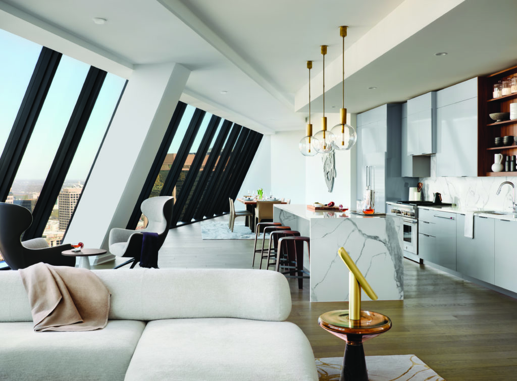 Beautiful penthouse kitchens and living rooms for entertaining.