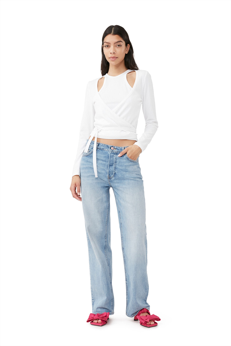 Ganni rib jersey wrap blouse $215