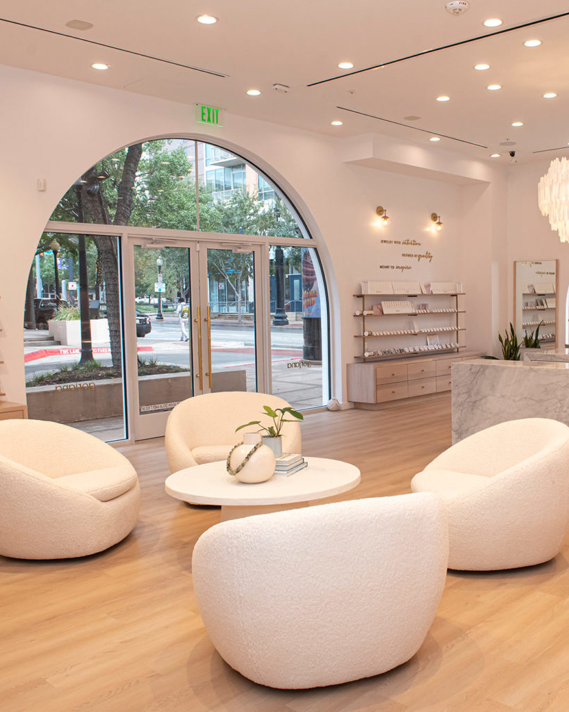 Inside Gorjana's new Dallas showroom, with a casual coastal vibe.