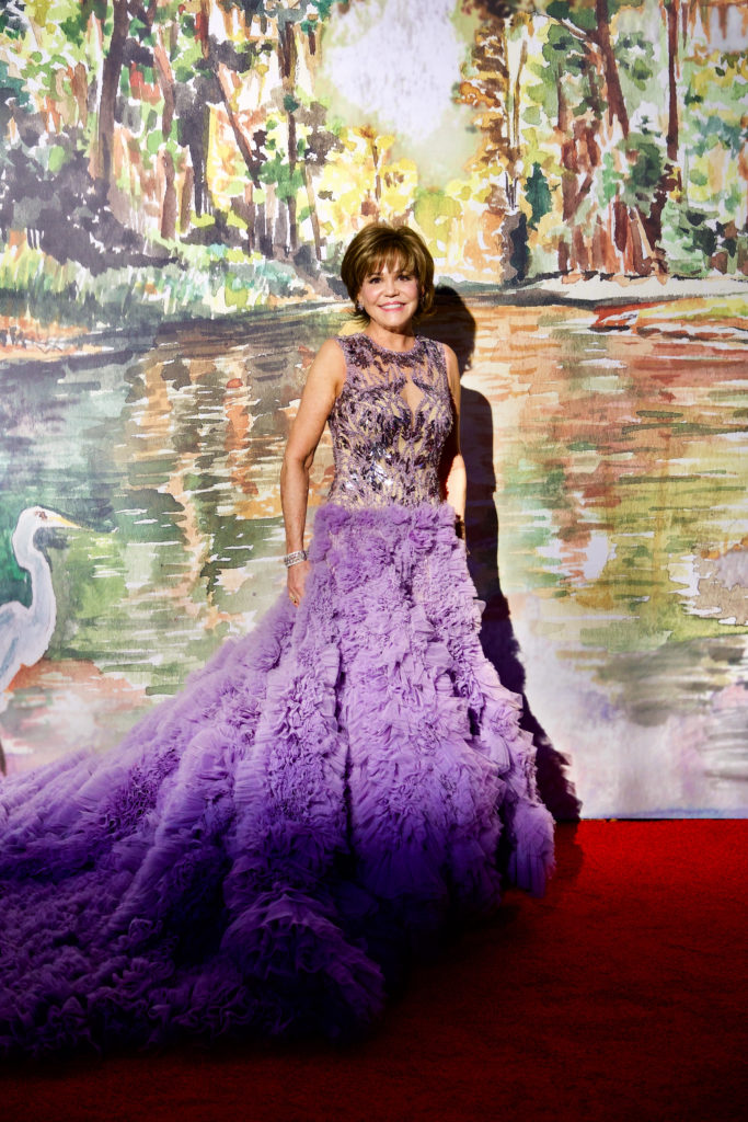 Honoree Hallie Vanderhider wearing Pamella Roland at the 2023 Houston Ballet Ball, held in a state-of-the-art tent at the Margaret Alkek Williams Center for Dance.  (Photo by Ashley Patranella)  