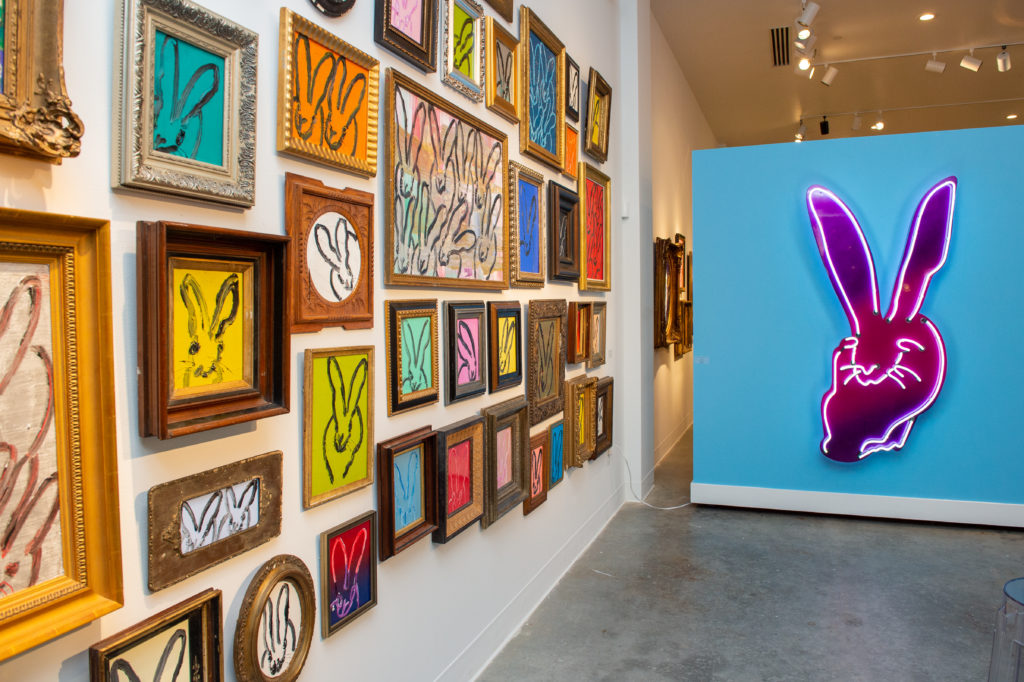 Hunt Slonem's signature "Bunny Wall" at Laura Rathe Fine Art opening for Year of the Rabbit (Photo by Jacob Power Photography)