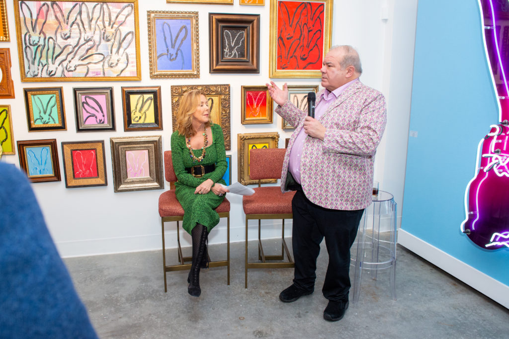 Laura Rathe, Hunt Slonem at Laura Rathe Fine Art opening for Year of the Rabbit (Photo by Jacob Power Photography)