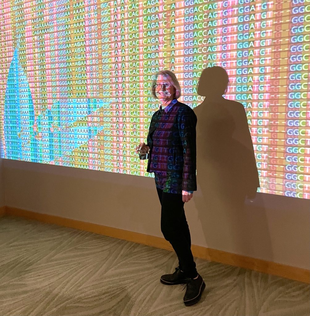 Artist Dornith Doherty steps into one of her digitally animated artworks merging present and future. (Photo by Courtney Dabney)