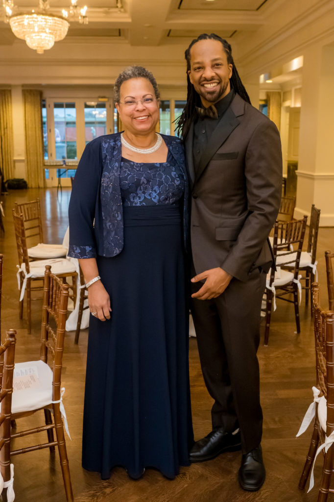 Inprint board chair Marcia West with featured speaker Jericho Brown at the Inprint Poets & Writers Ball. (Photo by rmphoto.com)