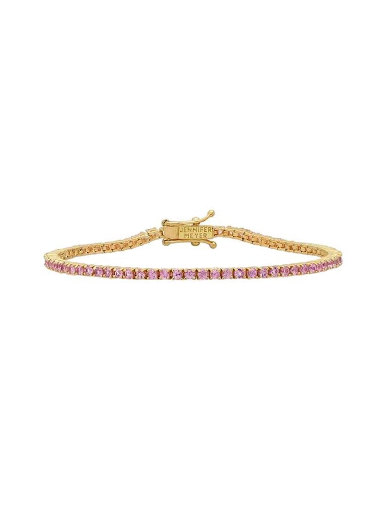 Jennifer Meyer Pink Sapphire 4 Prong Yellow Gold Tennis Bracelet