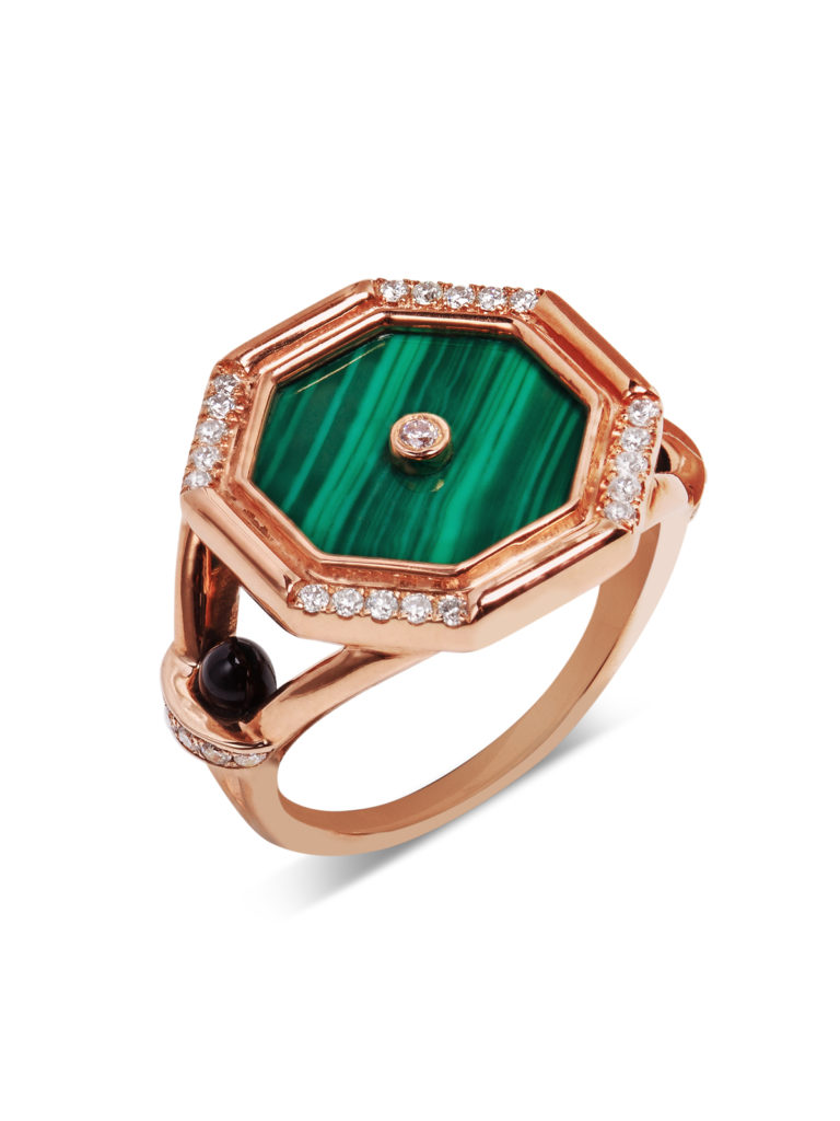 L’Atelier Nawbar Malachite Pillar Cabochon Rose Gold Ring