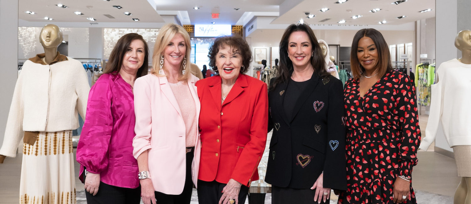 Houston Sweetheart hostesses Sylvia Forsythe, Kim Moody, Warner Roberts, Alicia Smith, Deborah Duncan at Saks Fifth Avenue. (Photo by Daniel Ortiz)