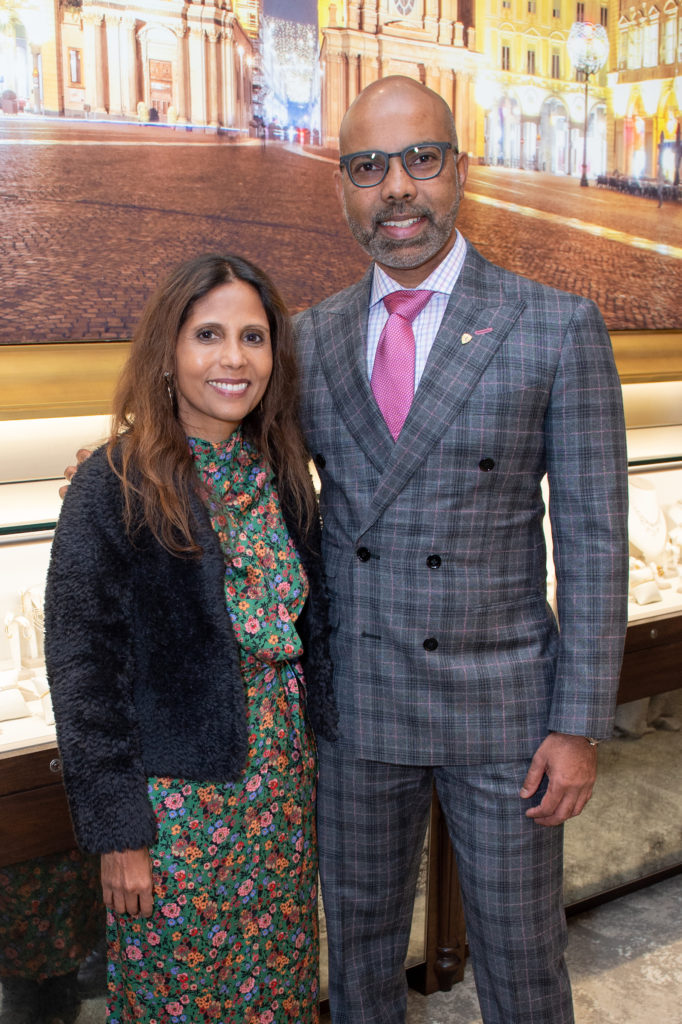 Malini & Dr. Suresh Kumar  at the WORLDCLASS cocktail fête at Valobra Master Jewelers. (Photo by Jacob Power)