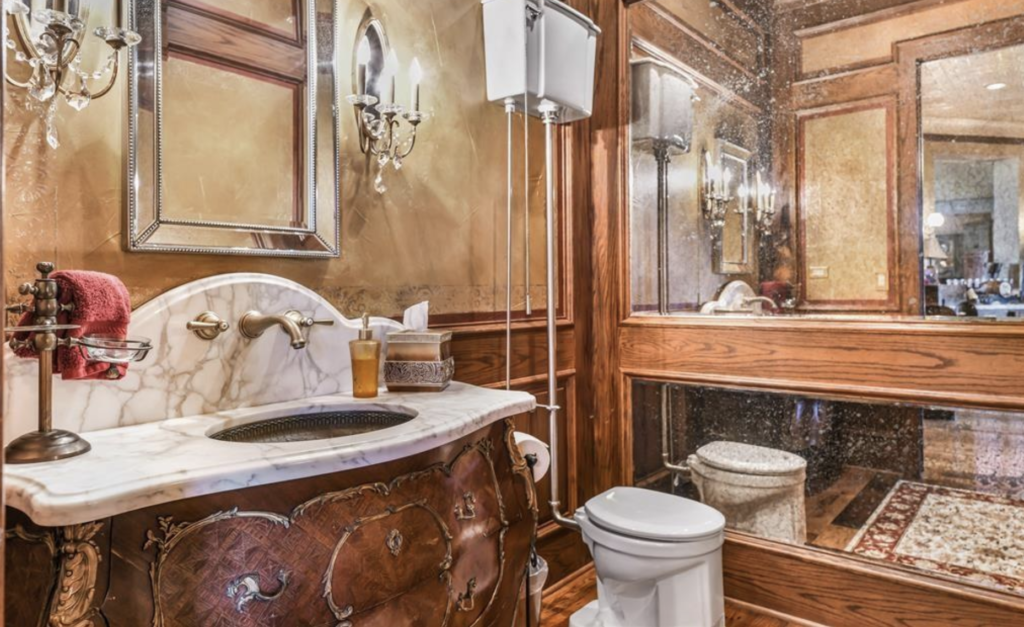 The antique pull chain toilet is just one of the ranch's nods to old Texas.