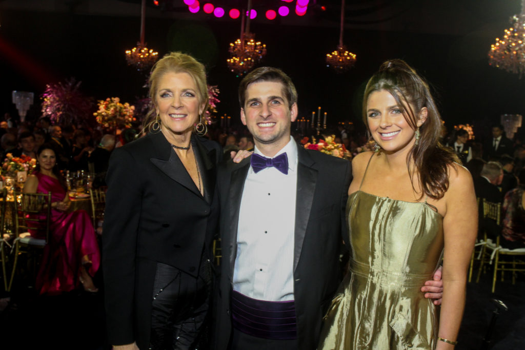 Paige Fertitta, Blake Fertitta, Blayne Fertitta at the San Luis Salute Mardi Gras ball at the Galveston Island Convention Center at The San Luis Resort. (Photo by Gary Fountain)